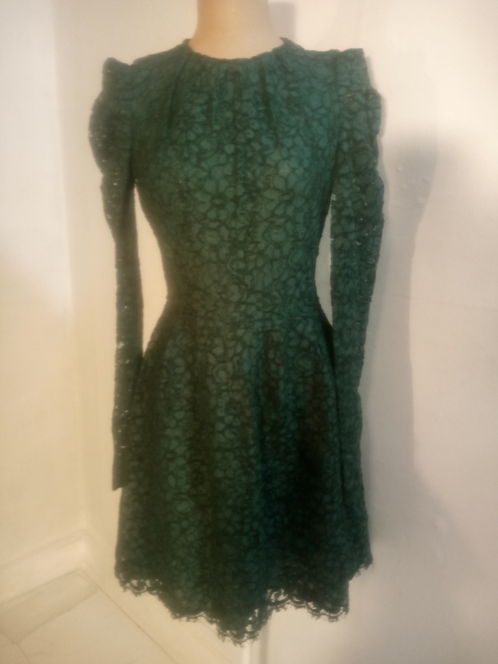 Michael Kors Dark Green Floral Lace Long-Sleeve Dress